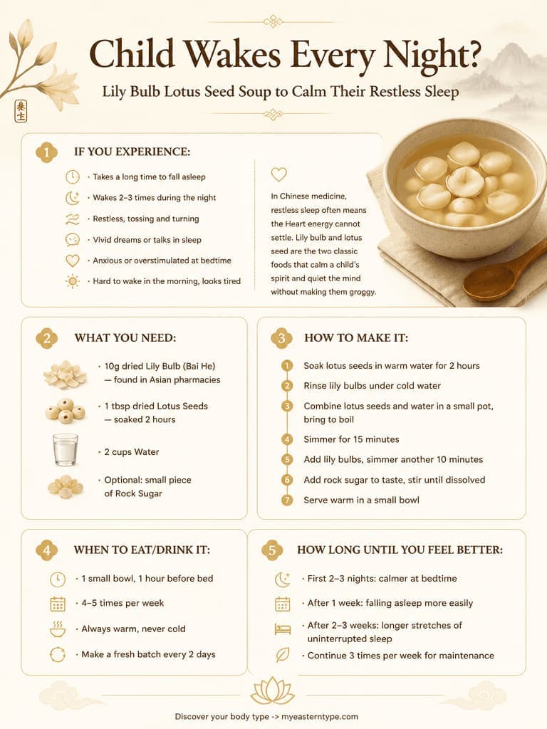 Chinese medicine for child sleep - heart calming lily and lotus seed soup recipe card