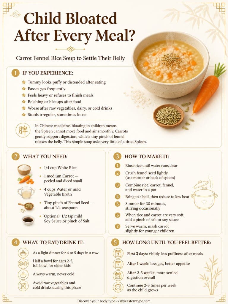 Chinese medicine for child bloating - carrot fennel rice soup recipe card
