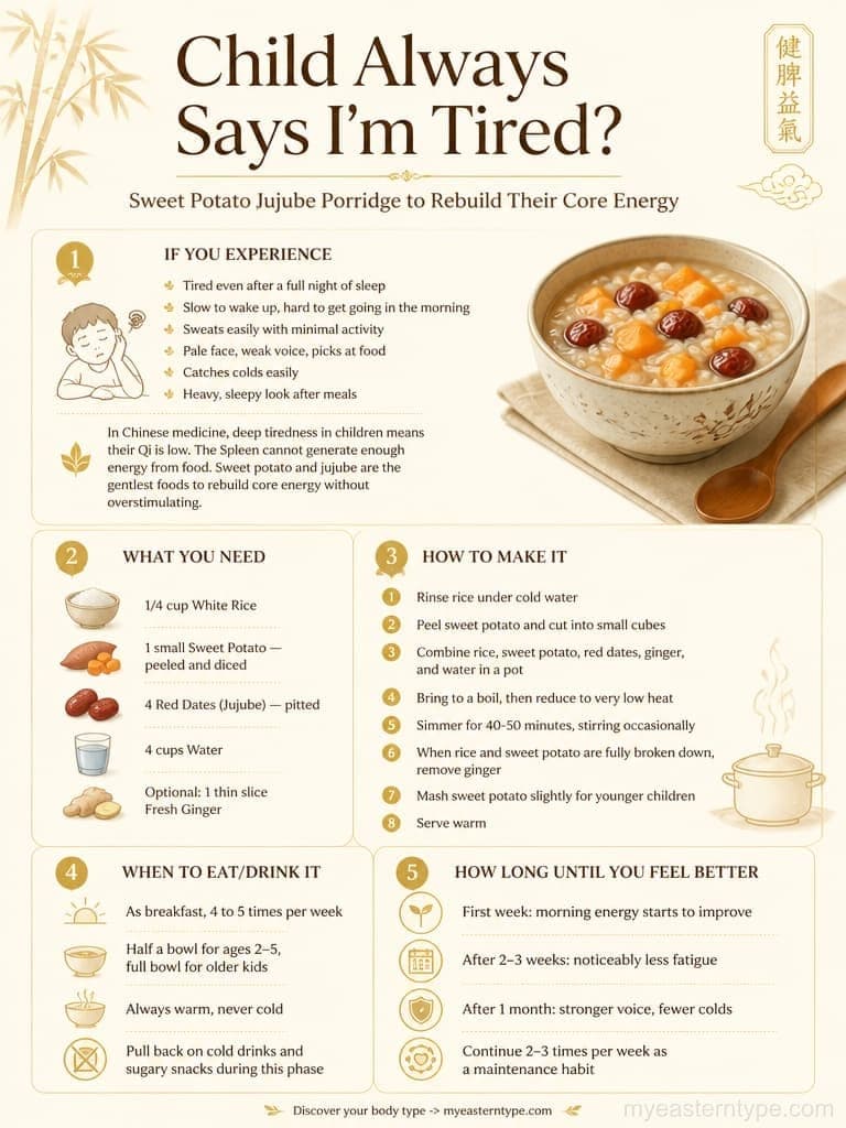 Chinese medicine for child low energy - sweet potato and jujube energy porridge recipe card